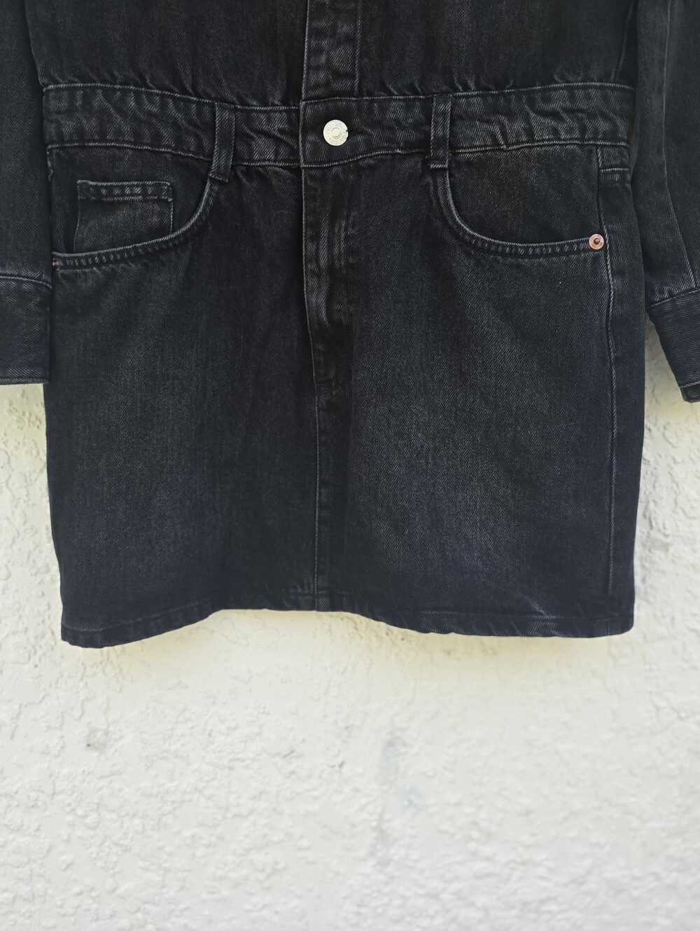 NWT Zara Washed Black Denim Mini Shirt Dress New Size M - Picture 8 of 13